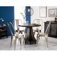 Indian Hub Evoke Iron and Wooden Industrial Round Dining Set with 4 Cosmo Silver Chairs