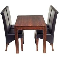 Indian Hub Toko Mango Dining Set - Small 4ft with 4 Leather Chairs