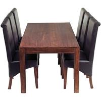 Indian Hub Toko Mango Dining Set - Large 6ft with 6 Leather Chairs