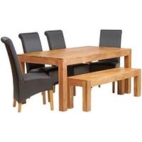 indian hub toko light mango large dining set with bench and 4 leather  ...