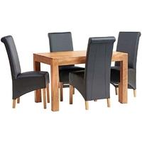 Indian Hub Toko Light Mango Small Dining Set with Leather Chairs