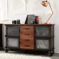 indian hub evoke iron and wooden jali 4 drawer sideboard