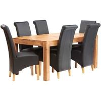 Indian Hub Toko Light Mango Large Dining Set with Leather Chairs
