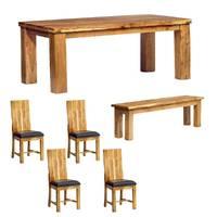 Indian Hub Storm 200cm Dining Table with Bench and 4 Dining Chairs