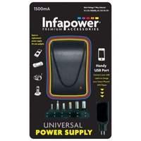 Infapower 1500ma Universal Multi-voltage Power Supply With Usb Port And Six Tips Black (p003)