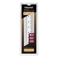 Infapower 6 Socket Gang 2 Metre Extention Lead White (x810)