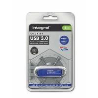 Integral 8GB Courier FIPS 197 8GB USB 3.0 (3.1 Gen 1) Type-A Blue, Silver USB flash drive - USB flash drives (USB 3.0 (3.1 Gen 1), Type-A, 256-bit AES, 