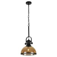Industrial Black Metal Pendant Ceiling Light Fitting with Amber Acrylic Shade