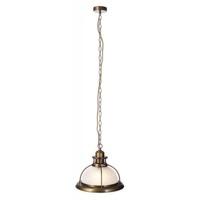 Industrial Pendant Light Fitting in Antique Brass with Alabaster Glass