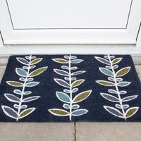 Indigo Blue Floral Coir Doormat 45x75cm