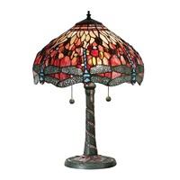 Interiors 1900 64097 Dragonfly Red Tiffany Medium 2 Light Table Lamp In Bronze With Shade