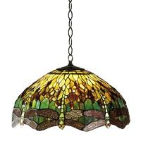 Interiors 1900 64083 Dragonfly Green Tiffany Large 3 Light Ceiling Pendant Light WIth Shade