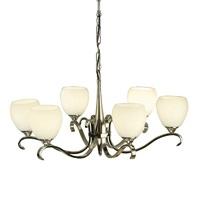 Interiors 1900 63443 Columbia 6 Light Ceiling Pendant In Nickel With Matt Opal Glass Shades