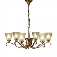 Interiors 1900 63437 Columbia 6 Light Ceiling Pendant Light in Brass With Deco Style Glass Shades