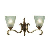 Interiors 1900 63451 Columbia Twin Wall Light In Brass With Deco Style Glass Shades