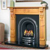 incised wooden fireplace package with clifton cast iron fire insert