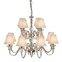 Interiors 1900 63581 Polina Nickel 12 Light Ceiling Pendant With Beige Shades In Polished Nickel