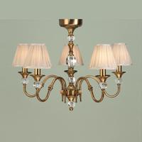 Interiors 1900 63587 Polina Antique Brass 5 Light Ceiling Pendant Light With Beige Shades In Brass