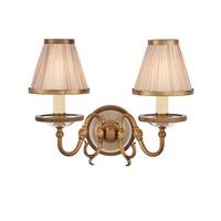 Interiors 1900 70821 Tilburg Twin Wall Light In Brass With Beige Shades