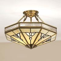 Interiors 1900 SN03P46 Gladstone 4 Light Semi Flush Ceiling Light In Tiffany Style Glass And Brass