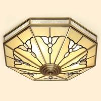 Interiors 1900 SN03FL46 Gladstone 4 Light Flush Ceiling Light In Tiffany Style Glass And Brass