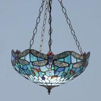 Interiors 1900 64075 Dragonfly Blue Tiffany Medium Inverted 3 Light Ceiling Pendant