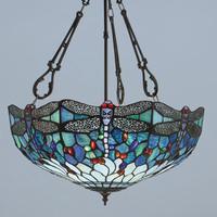 Interiors 1900 64074 Dragonfly Blue Tiffany Large Inverted 3 Light Ceiling Pendant
