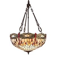 Interiors 1900 64073 Dragonfly Beige Tiffany Large Inverted 3 Light Ceiling Pendant Light In Bronze
