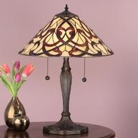 Interiors 1900 64321 Ruban Tiffany Medium 2 Light Table Lamp In Bronze With Shade