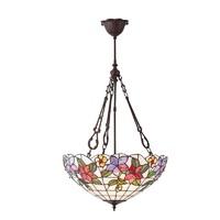 Interiors 1900 70747 Country Border Tiffany Large Inverted 3 Light Ceiling Pendant In Dark Bronze
