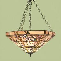 Interiors 1900 64019 Clematis Tiffany Large Inverted 3 Light Ceiling Pendant In Bronze