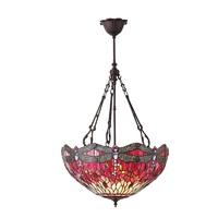Interiors 1900 70761 Dragonfly Red Tiffany Large Inverted 3 Light Ceiling Pendant