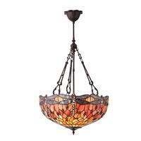 Interiors 1900 70762 Dragonfly Flame Tiffany Large Inverted 3 Light Ceiling Pendant
