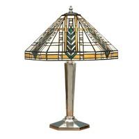Interiors 1900 64241 Lloyd Tiffany 2 Light Medium Table Lamp In Polished Aluminium Alloy And Glass