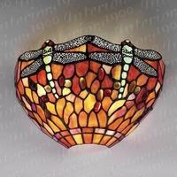 Interiors 1900 64103 Dragonfly Flame Tiffany 1 Light Wall Light In Bronze With Shade