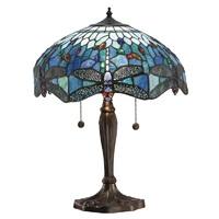 Interiors 1900 64089 Dragonfly Blue Tiffany Medium 2 Light Table Lamp With Shade