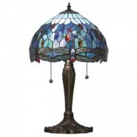 Interiors 1900 64090 Dragonfly Blue Tiffany Small 2 Light Table Lamp With Shade