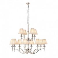 Interiors 1900 63632 Stanford Nickel 12 Light Ceiling Pendant In Nickel With Beige Shades