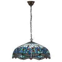 Interiors 1900 66148 Dragonfly Blue Large 3 Light Ceiling Pendant In Bronze