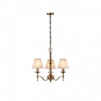 Interiors 1900 63628 Stanford Brass 3 Light, 3 Arm Ceiling Pendant Light In Brass With Beige Shades