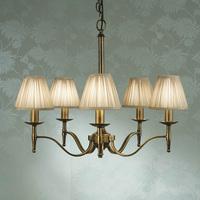 Interiors 1900 63627 Stanford Brass 5 Light Ceiling Pendant Light In Brass With Beige Shades