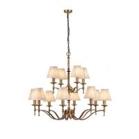 Interiors 1900 63626 Stanford Brass 12 Light Ceiling Pendant Light In Antique Brass With Beige Shades