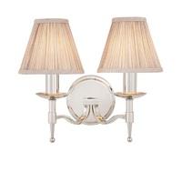 Interiors 1900 63656 Stanford Nickel 2 Light Wall Light In Nickel With Beige Shades