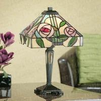 Interiors 1900 64386 Willow Tiffany 1 Light Small Table Lamp - Height: 410mm, Mackintosh Rose Style