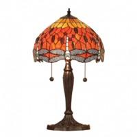 Interiors 1900 64092 Dragonfly Flame Tiffany Small 1 Light Table Lamp In Bronze With Shade