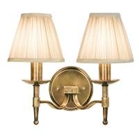 Interiors 1900 63654 Stanford Antique Brass Twin Wall Light With Beige Shades In Brass