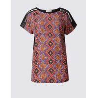 Indigo Collection Aztec Print Round Neck Short Sleeve T-Shirt