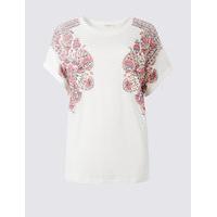 indigo collection cotton blend puff floral print t shirt
