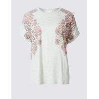 Indigo Collection Cotton Blend Puff Floral Print T-Shirt