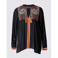 Indigo Collection Embroidered Notch Neck Batwing Sleeve Blouse